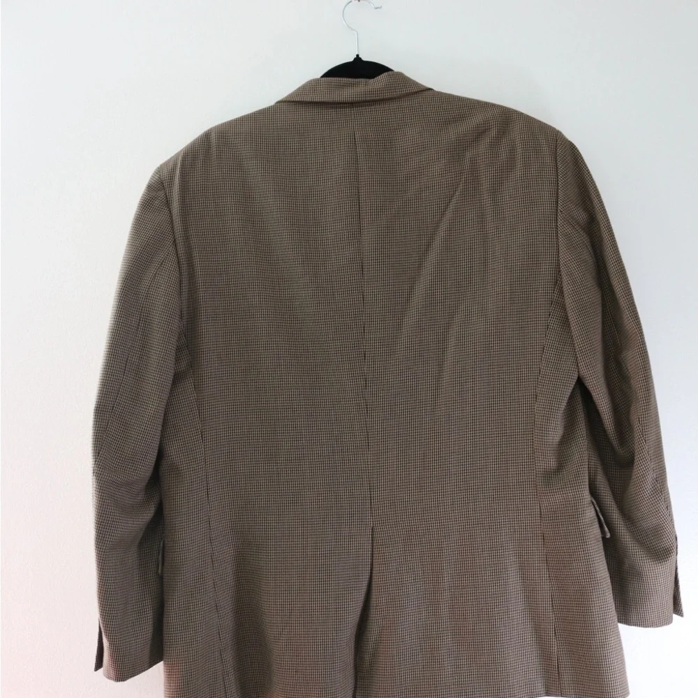 Jos A Bank Men Wool Sport Coat Blazer 2 Button Houndstooth Brown Tan Check 42S